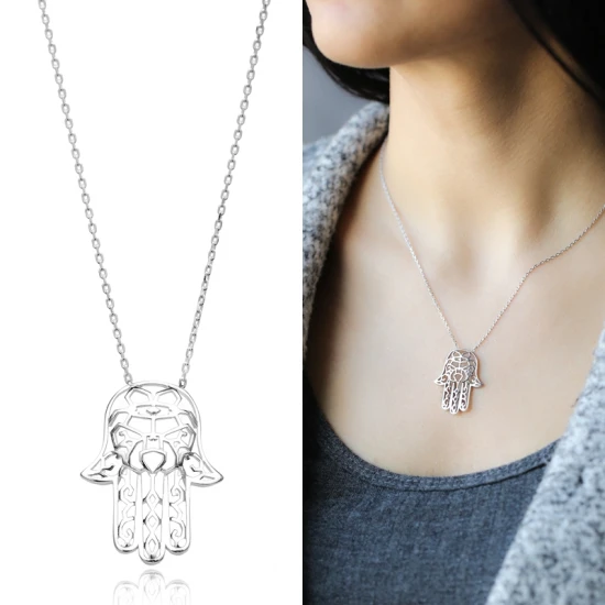 Turkish 925 Silver Origami Hamsa Minimalist Pendant Turkish 925 Silver Origami Hamsa Minimalist Pendant