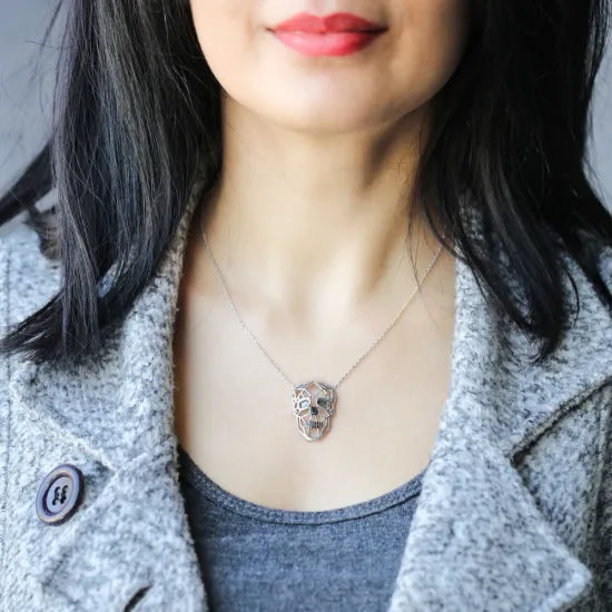 Turkish Origami Skull Minimalist Silver Pendant - Sade 925 Silver Jewelry