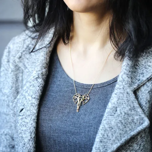 Turkish Origami Elephant Minimalist Silver Pendant