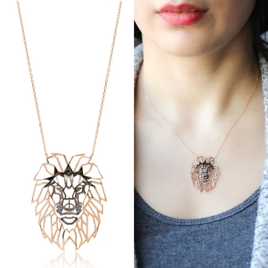Turkish Origami Lion Minimalist 925 Silver Pendant