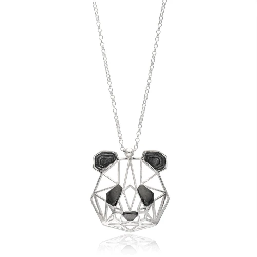 Turkish Origami Panda Minimalist Silver Pendant