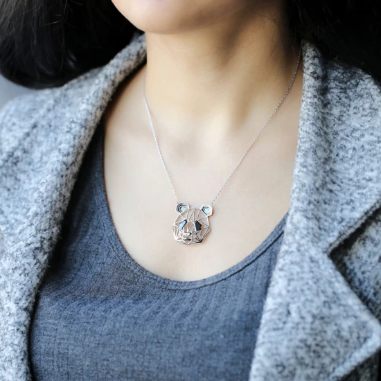 Turkish Origami Panda Minimalist Pendant in 925 Silver - Sade 925 Silver Jewelry