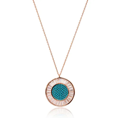 Baguette Stone Round Shape Pendant handmade in Turkish Wholesale 925 Sterling Silver