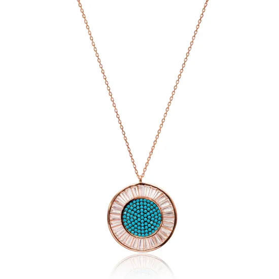 Baguette Stone Round Shape Pendant handmade in Turkish Wholesale 925 Sterling Silver