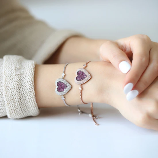 Turkish Silver Heart Tennis Adjustable Tennis Bracelet