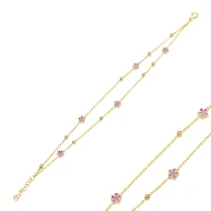 Turkish Pink Petal Green CZ Flower Silver Bracelet