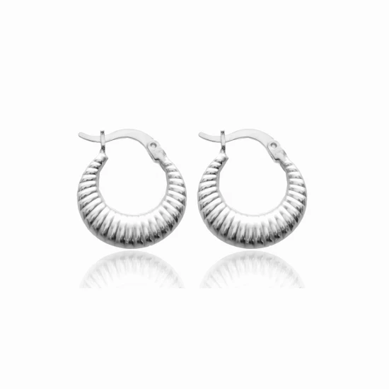 21x18 mm Ribbed Hoop Sterling Silver Earrings - Sade 925 Silver Jewelry