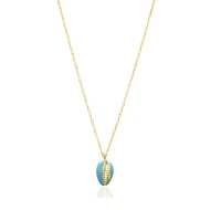 Turkish Blue Enamel Cowrie Shell Silver Necklace