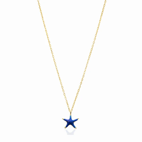Turkish Blue Enamel Starfish 925 Silver Necklace