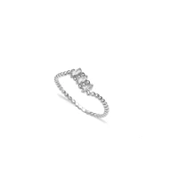 Triple Clear Baguette CZ Beaded Silver Ring