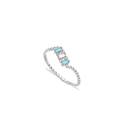 Turquoise Clear Baguette CZ Beaded 925 Silver Ring Turquoise Clear Baguette CZ Beaded 925 Silver Ring