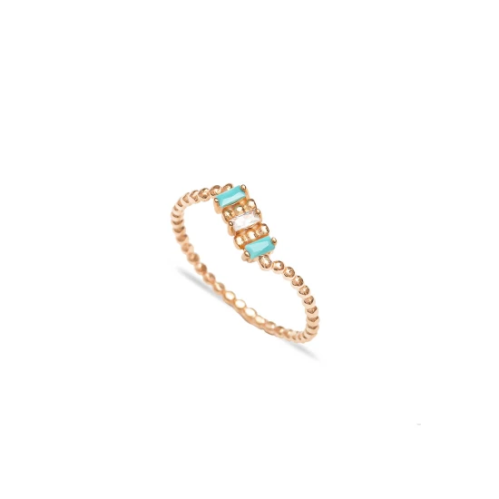Turquoise Clear Baguette CZ Beaded 925 Silver Ring - Sade 925 Silver Jewelry