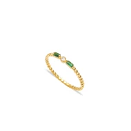 Emerald Baguette Round CZ Beaded Silver Ring