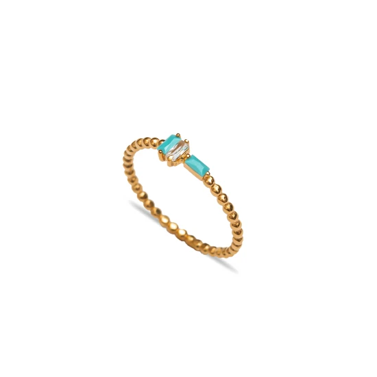 Turquoise Baguette Oval CZ Beaded 925 Silver Ring | 925 Sterling Silver Wholesale | Sade Silver Turquoise Baguette Oval CZ Beaded 925 Silver Ring - Sade 925 Silver Jewelry