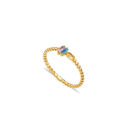 Multicolor Baguette CZ Beaded Wholesale Silver Ring