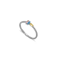 Multicolor Baguette CZ Beaded Wholesale Silver Ring