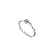 Multicolor Baguette CZ Beaded Wholesale Silver Ring